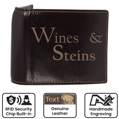Wines & Steins - Leather Engraved Wallet Thumbnail